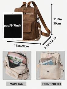 防盗复古PU软皮背包，多功能时尚日常包，多口袋轻便旅行包，大容量简约背包，便捷背包，适合学生、护士、教师、商务人士、旅行、商务、通勤、购物、办公、约会、徒步、训练、工作，生日礼物、节日礼物，背包 - 彩色 - 查看 3