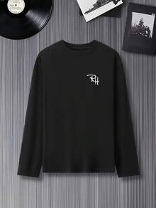 シンプル おしゃれ アクセント 長袖Tシャツ 綿100％ 秋 春 季節の変わり目 カジュアル ロンT トップス 柔らかい プレゼント デート 通勤 お出かけ - ブラック - チェックする 4