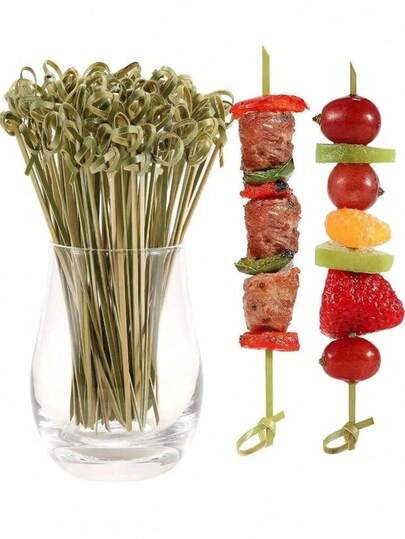 100pcs/200pcs/50pcs(+/-5pcs) 12cm Bamboo Skewers/Toothpicks, Appetizer, Party, BBQ, Sandwich, Burger, Fruit, Dessert Decoration Sticks For Catering, Picnic, Camping, Garden, Outdoor