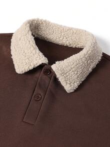 GRDR 1 件男士休闲羊羔绒领纽扣复古套头衫，秋冬