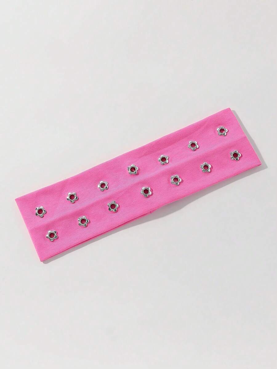 1 件时尚朋克头带，哥特风格花卉图案柔软防滑弹性镂空海滩/度假头带，弹性瑜伽运动头带，多功能日常佩戴发饰秋季头巾女式头巾时尚头巾秋季发带 - 花朵粉紅色 - 查看 1