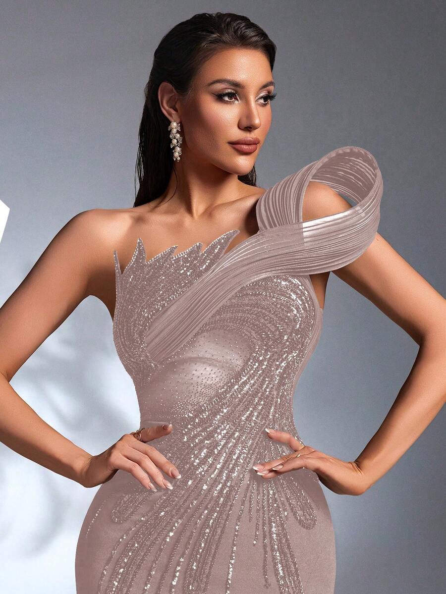 IBTRLY Đầm dạ hội màu hồng sen thanh lịch, chất liệu co giãn, đính cườm và sequin, xẻ tà, thích hợp cho tiệc tối, đám cưới, ngày Valentine, sinh nhật, lễ tốt nghiệp (Đường may tinh tế) (Kích thước lớn hơn bình thường, khách hàng nên kiểm tra bảng kích thước) Mùa xuân