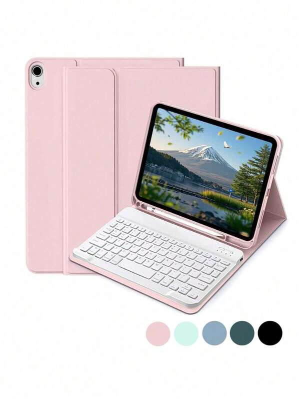 TenYide Solid Color Flip Cover With Keyboard, Ultra-Thin And Lightweight Stand Cover