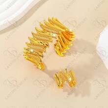 24K Gold Plated Bracelet & Ring Set, Dubai Bride, Nigerian Women Wedding Golden Sand Jewelry