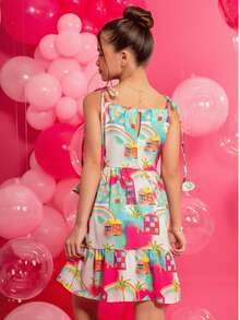 Children's Dress For Girls Party Luxury Colorful Diva Blogueirinha Print - Màu Hồng Tươi - Xem 7