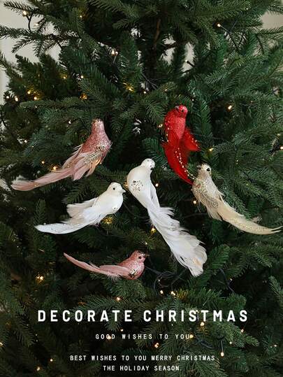 1pc Christmas Tree Decoration Birds, Colorful Feather Simulation Birds, Gardening Branch Decoration Props, Bird Scene Pendants, Christmas Decoration Pendants