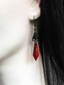 复古欧美哥特风格红色泪珠吊坠耳环女士，万圣节夸张血滴水晶耳环。 - 彩色 - 查看 2