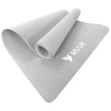 MUUK FITNESS 1 pieza Tapete de yoga antideslizante de 150x60 cm con 4 mm de grosor, tapete ligero y portátil para ejercicios de yoga, pilates, estiramientos y fitness, esterilla cómoda y estable para entrenar en casa, estudio o al aire libre - Gris - Ver 6