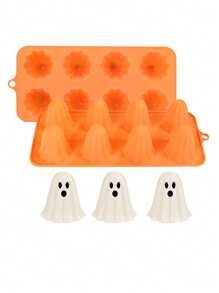 1pc Pumpkin & Ghost Chocolate Mold, Halloween Candy Mold, Holiday Party Ghost Ice Cube Mold, Dessert Mold, Halloween Party Beverage Ice Cube Mold, Can Make Multiple Small Ghost Chocolates, Suitable For Halloween, Parties, Holidays, Gatherings, Cocktail Parties