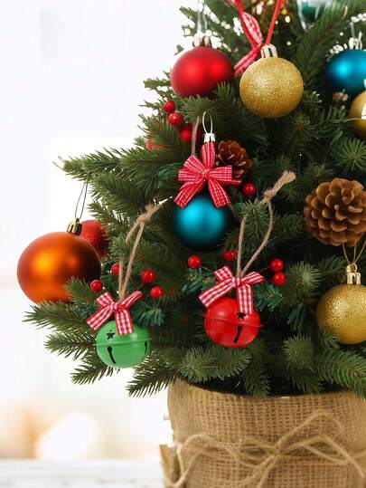 1pc Christmas Bell Decoration, Bow Star Shaped Hollow Bell Pendant, Winter Artificial Red Holly Berries & Fake Greenery Pine Needles Red Plaid Bow Bell Pendant, Red Bell & Green Bell Xmas Decor, Xmas Decorations Christmas Tree Hanging Ornaments, Xmas Home Living Room, Bedroom, Room Decor, Wedding Decoration, Anniversary Gift