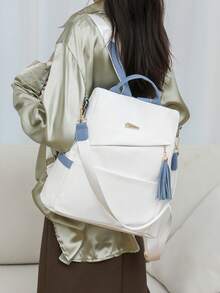 防盗复古流苏PU软皮双肩包，多功能时尚日常包，多口袋轻便旅行包，大容量简约双肩包，便捷双肩包，适合学生、护士、教师、商务人士、旅行、通勤、购物、办公、约会、徒步、训练、工作、生日礼物、节日礼物 - 彩色 - 查看 10