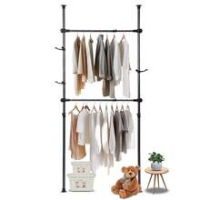 Floor To Ceiling Adjustble Garment Rack, Heavy Duty 2-Tier Clothes Rack - 1-dTLDYJB - View 2