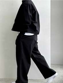 男士纯色短款工装长袖衬衫式外套，复古宽松休闲衬衫领外套，春季款