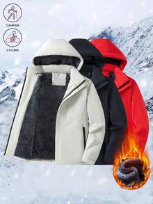 Women's Winter Thermal Lined Windbreaker Jacket - Thermal Lined, Solid Color, Printed, Hooded Design, Multiple Pockets, Suitable For Outdoor Cold Weather, Winter Thermal Lined Windbreaker - White - View 11