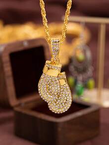 1pc Men's Boxing Glove Cubic Zirconia Pendant Necklace (No Gift Box) - Silver - View 2