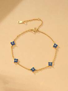 BALMORA 1pc 925 Sterling Silver Elegant Cute Blue Flower Zirconia Chain Bracelet, Suitable For Women's Daily Wear, Friendly Gatherings Or As A Gift - Gold - View 4