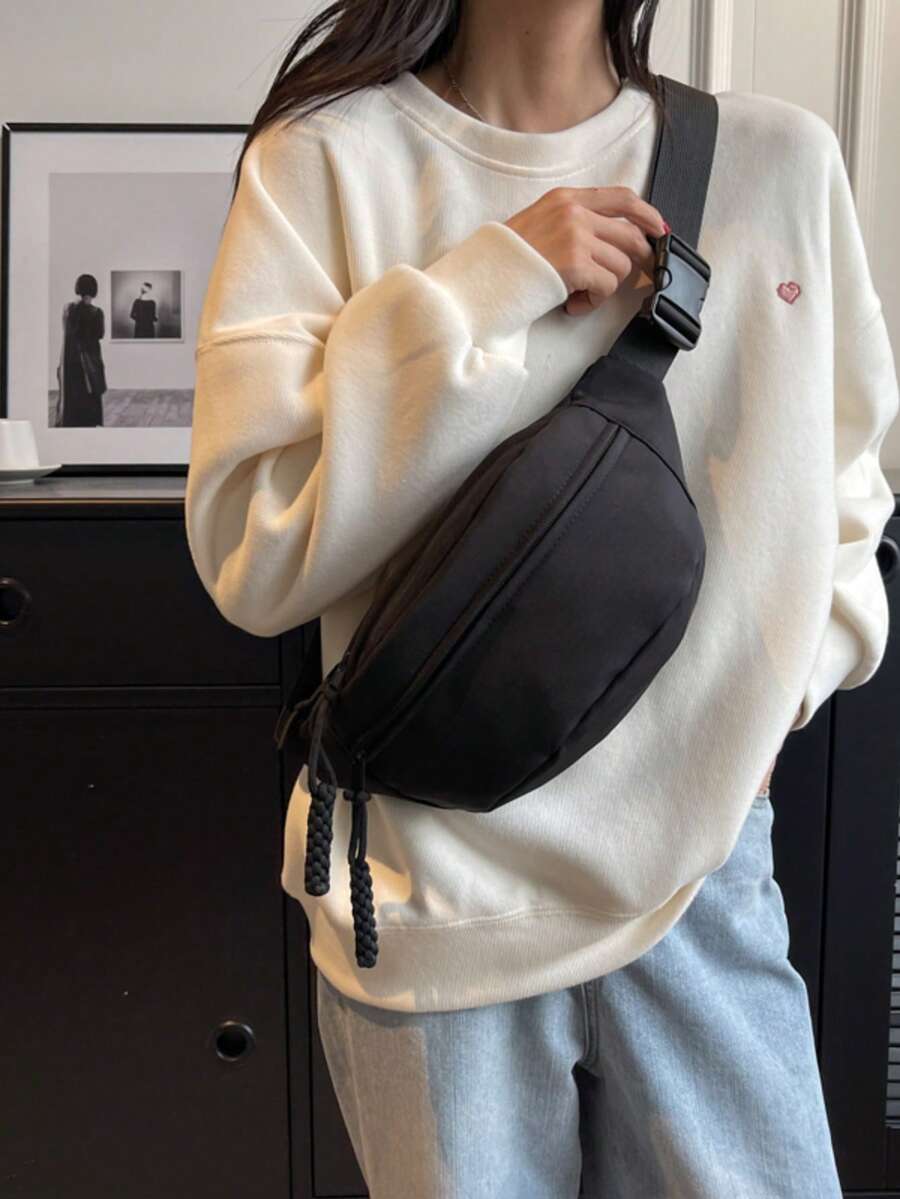 Fashionable Nylon Crossbody Bag, Solid Color Shoulder Bag, Women's Casual Sports Crossbody Bag