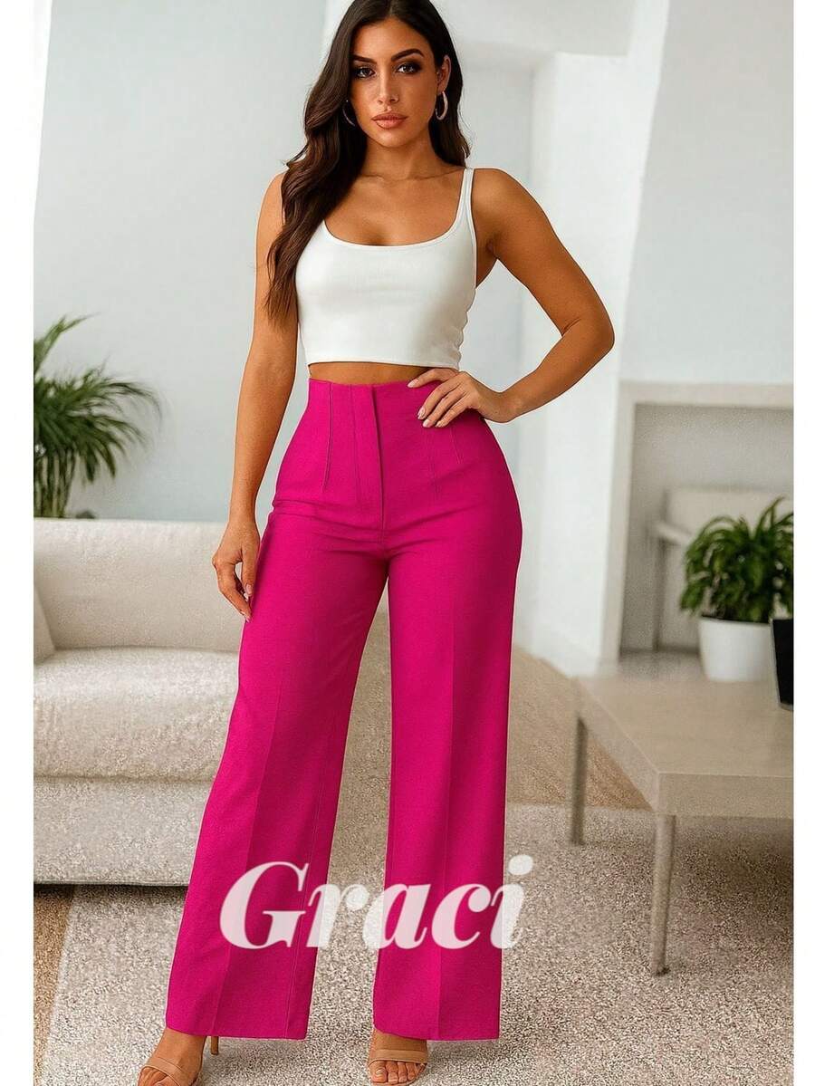 Pantalón Acampanado de Pinzas - Rosa Fucsia - Ver 1
