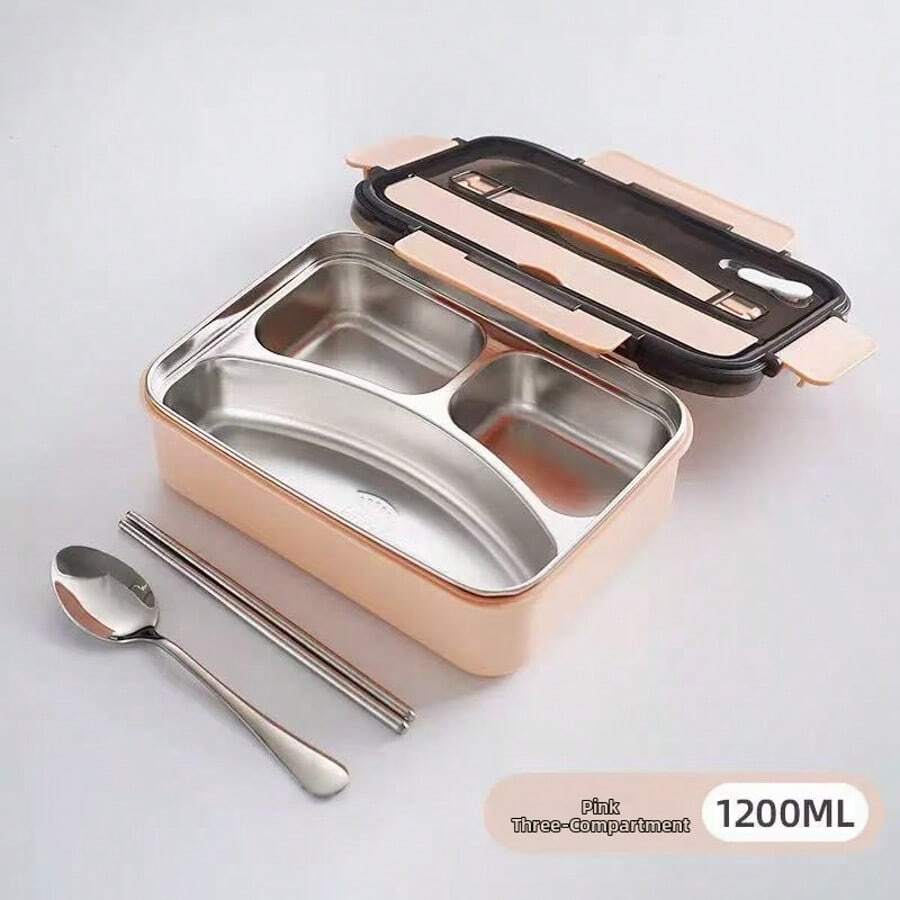 1200ML Stainless Steel Insulated Bento Lunch Box, Meal Prep Container With Compartments For Office Workers, Students, Suitable For Fruit, Pudding, Yogurt, Salad, Cereal, Milk, Soup, Great For Home, School, Office, Travel, Outdoor Picnic, Holiday Gift