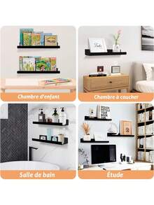 11.8英寸黑色亚克力壁挂式悬浮置物架，无需钻孔，隐形悬浮书架，儿童书籍展示架 - 黑色 - 查看 5