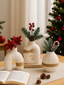 1件/3件套纹理花瓶套装，简约拱形装饰设计，米白色装饰花瓶，适合家居装饰、客厅、床头柜、花瓶装饰、女友礼物、女士礼物、冬季礼物 - 米色 - 查看 7