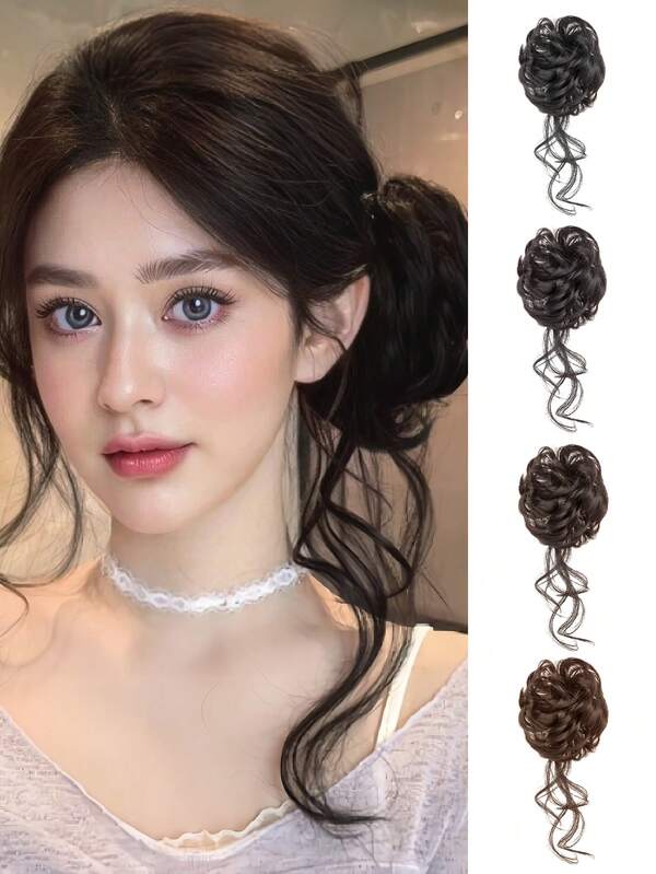 Messy Bun Hairpiece With Natural Fringes,Synthesis Heat-Resistant Ponytail Hair Extensions, Hair Bun Scrunchies, Clip-On Hair Accessories. Hair Bun Claws Claw Clips For All Seasons,Occasion