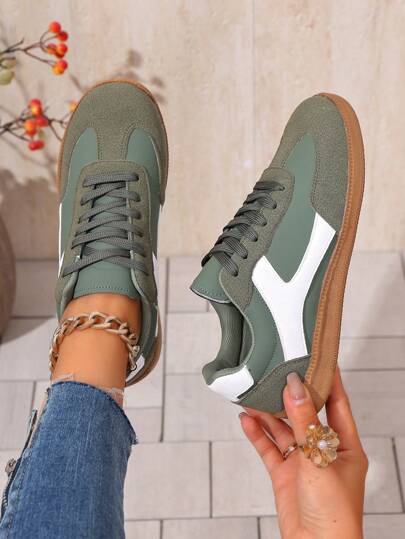 Color Block Sneakers - Color Block Casual Sneakers - Lace-Up, Lightweight, Soft Sole - Walking, Skating, Daily Wear - Women's - Comfortable, Fashionable, Versatile - Step Into Style And Comfort