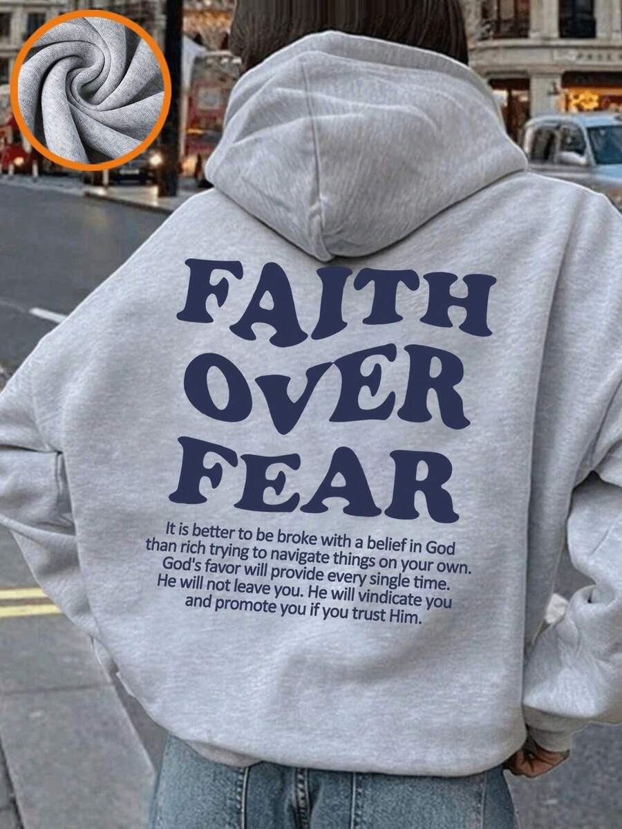 少女休闲印花保暖内衬卫衣，秋季款 - 淺灰色 - 查看 1