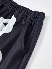 2 Stück Jungen Skelett Muster Hoodie Sweatshirt und Jogginghose Set, Halloween Party Outfit, geeignet für Frühling, Herbst, früher Winter - Schwarz - Übersicht 6