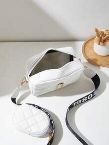 Minimalist Faux Leather Printed Handbag For Women, Casual Tote Bag For Commuting, Travel, Shopping, Outdoor Sports, Waterproof Small Square Bag, Shoulder Bag, Clutch, Coin Purse, Phone Pouch, Personalized Gift For Valentine's Day, Makeup Pouch, Lightweight Small Bag - White - View 6