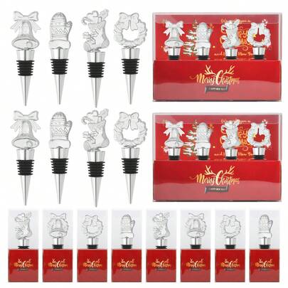 1 Set Weihnachts-Weinverschlüsse mit Weihnachtsstrümpfen, Handschuhen, Kränzen, Glocken, Weihnachtsdekoration für Zuhause, Weihnachtsparty Geschenke, Küchen- & Bar-Zubehör, Weihnachtsdekorationen, DIY-Accessoires