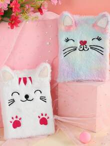1pc Cute Cat Plush Notebook, Children's Cartoon Writing Book, Girls' Diary, Birthday Gift For Girl - Multicolor - View 3