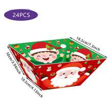 12/24pcs/Pack JULMELON Christmas Party Supplies, Christmas Food Trays, Paper Snack Trays, Disposable Christmas Buffalo Plaid Bowls, Winter Christmas Party Decorations - Multicolor - View 4
