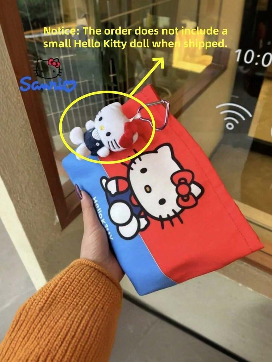 Sanrio 1 件 Hello Kitty 可爱卡通红蓝撞色猫手提包口红化妆盥洗用品收纳包学校文具生日礼物，适合圣诞节礼物、节日礼物、节日礼物指南