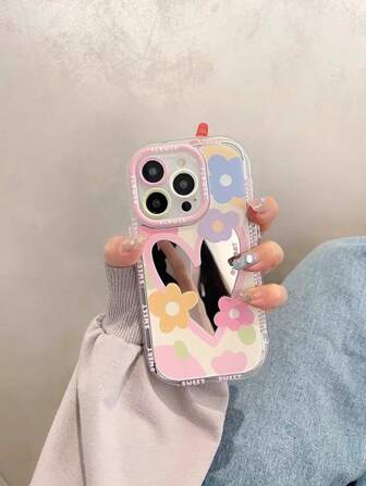 A Flower Heart Mirror Phone Case Can Be Used As A Makeup Mirror Compatible With IPhone17/16/7/8/11/12/13/14/15/X/XR/Xs/Plus/Pro/Pro Max/SE2