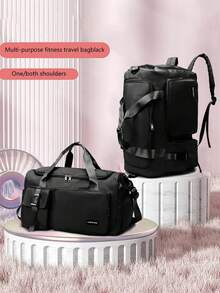 Women's Large-Capacity Travel Bag, Made Of Solid-Color Waterproof Oxford Fabric, Can Be Hung On A Suitcase, Equipped With A Backpack Design With An Adjustable Shoulder Strap, Multifunctional Sports Bag With Multiple Pockets, Suitable For Travel, Fitness, Back-To-School, Moving, And Business Trips (Pink/Black/Gray) - Black - View 6