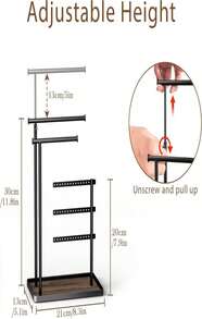 Susswiff 首饰收纳架 - 可调节高度 175 厘米（最高），坚固耐用的首饰挂钩，适用于项链、耳环、手镯、戒指等首饰的展示和收纳，黑色金属材质，旅行必备，情人节礼物，房间装饰，钱包必备，女士化妆包，钱包必备单品，邮轮必备，设计师手提包，基础款，梳妆台必备，房间，可爱化妆包 - ColorA - 查看 3