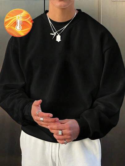 Plus Size Men's New Crew Neck Streetwear Sweatshirt, High Quality , Black Sweatshirt, , Fashionable And Versatile Black Sweatshirt, Retro Men's Sportswear, Street Wear Y2K Style, Suitable For Daily Wear, Fall, Long Sleeve Top