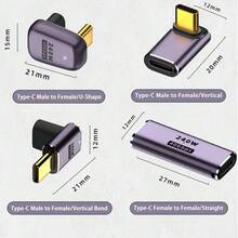 WOWSSYO 1pc 90 Degree USB-C Adapter, USB4.0 Type-C Adapter Supporting Thunderbolt 3, 40Gbps Data Transfer, 240W Fast Charging, 8K@60Hz Video Output, Compatible With Laptops, Tablets And Smartphones - Multicolor - View 9