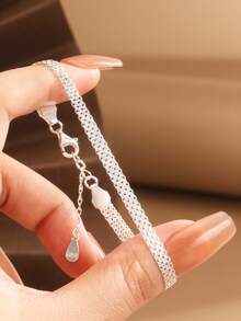 1 件 S925 纯银手链，独特设计宽编织手链，简约时尚，个性化魅力，适合作为送给女朋友/最好的朋友的礼物，日常佩戴珠宝 - 銀色 - 查看 7