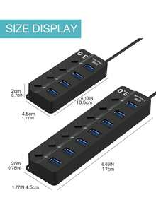 4-Port & 7-Port USB Hub Extenders – USB 3.0/2.0 Multi-Port Adapter With On/Off Switch, LED Indicator Lights & Portable Design | 7-In-1 USB Splitter For Laptops, Computers, Phones & Devices | Compatible With Flash Drives, Mice, Keyboards, Card Readers, Gaming Devices, HDDs, Printers, Cameras & More USB Peripherals | OTG-Enabled For Easy Connectivity - màu đen - Xem 2