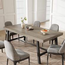70.87 Large Long Dining Table For 6-8 People, Rustic Wood Kitchen Table With Sturdy Black Metal Legs, Industrial Rectangle Patio Table For Living Room, Kitchen, Dining Room - Grey - View 1