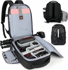 RAINSMORE Mochila para Camara Fotografica DSLR SLR Mirrorless Mochila Camara Laptop Mochila Fotografia con Funda Impermeable y 14 Pulgadas Compartimento Portátil Mochila Antirrobo para Cámara Negro - Negro - Ver 13