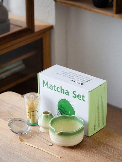 1 Set (5 piezas) Cuenco de Matcha de la Dinastía Song, Batidor de Matcha, Cuchara de Matcha, Revolvedor de Matcha, Juego de Utensilios de Cerámica para Matcha