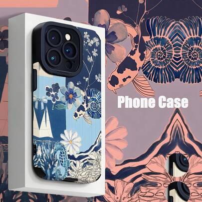 1pc Fashionable Ocean Element Patchwork Vertical Stripe High-End Faux Leather Anti-Fall Anti-Fingerprint Shock-Proof Phone Case Compatible With Apple And Models