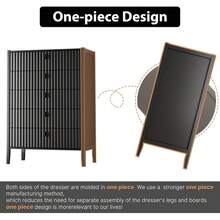 BVFUKA Black 5 Drawer Dresser, Fluted Wood Chest Of Drawers, Modern Dresser With Deep Drawers For Clothes, Large Capacity Storage Cabinet For Bedroom,Living Rooms,Offices And Entryways - 黑色 - 查看 6