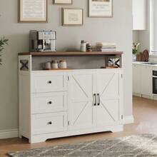 Farmhouse Buffet Storage Cabinet With Drawers & Shelf, Sideboard With Storage, Kitchen Pantry Hutch Cabinet, Coffee Bar Station Cabinet For Kitchen, Dining Room, Livingroom, 47" L, White/Rustic Grey/Washed Grey/Dark Brow - 白色 - 查看 4