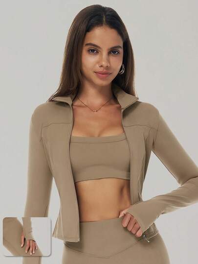 MASKERT Women's Long-Sleeved Cropped Sports Jackets, Yoga Jackets, Running Jackets, And Home Leisure Jackets That Are Comfortable And Skin-Friendly For Sports