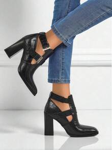 Botas de tornozelo femininas em relevo com salto bloco Burnt Halo - Preto - Ver 5