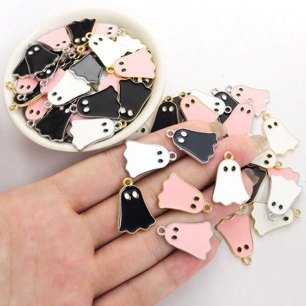 10 pièces Pendentif en alliage de zinc en forme de fantôme, accessoires de bijouterie DIY pour Halloween pour bracelet, boucles d'oreilles, collier, porte-clés